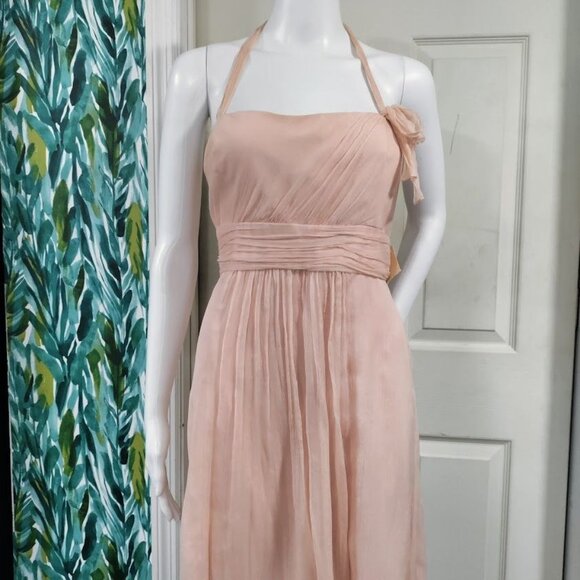 Amsale Wedding Whimsy Flirty Fit Flare Halter Blouson Silk Dress Blush Womens 10 - Picture 6 of 12